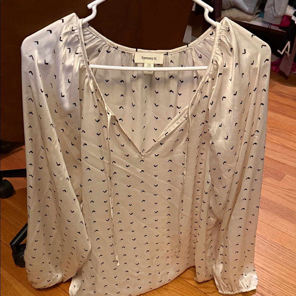 Cream Blouse with Black Pattern size large